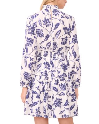 Smocked Neck Long Sleeve Mini Dress