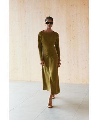 Adrianna Ruched Long Sleeve Midi Dress