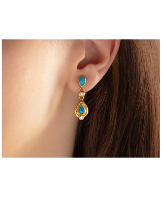 Gurhan 18K & 24K Yellow Gold Rune Australian Opal & Diamond Double Drop Earrings