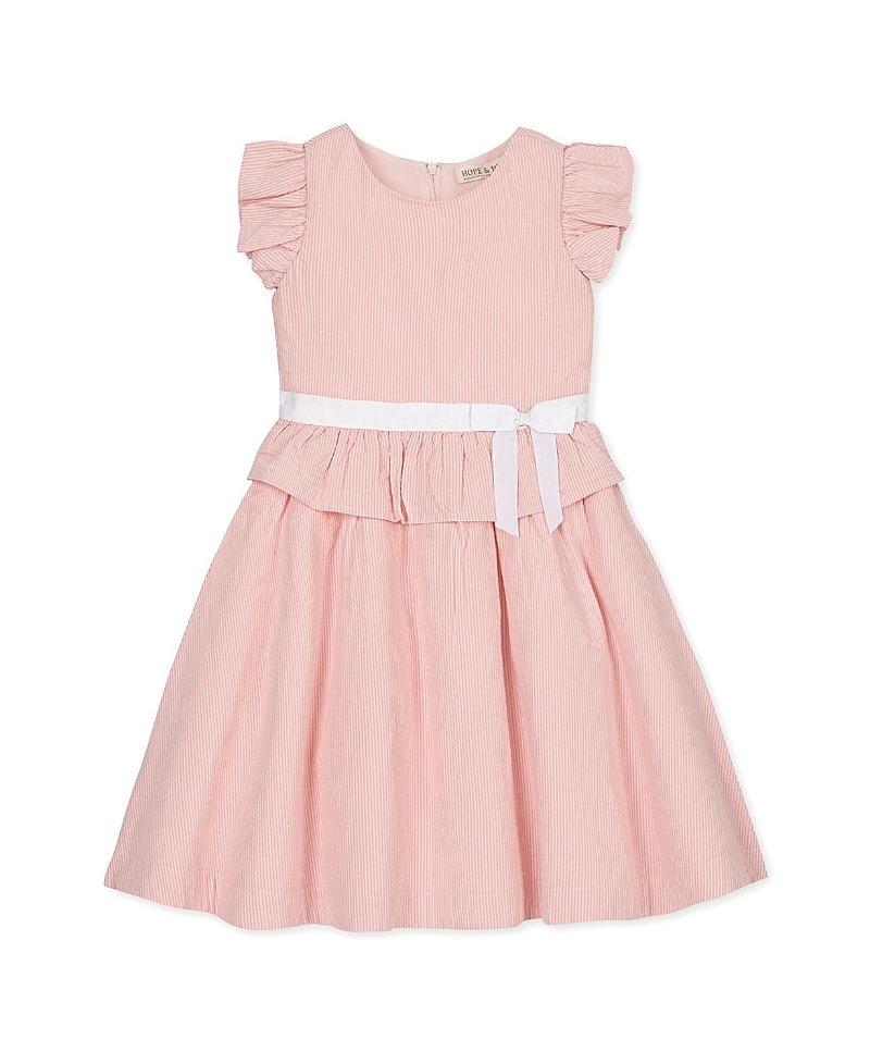 Hope & Henry Girls' Organic Seersucker Ruffle Sleeve Peplum Dress - Little Kid, Big Kid