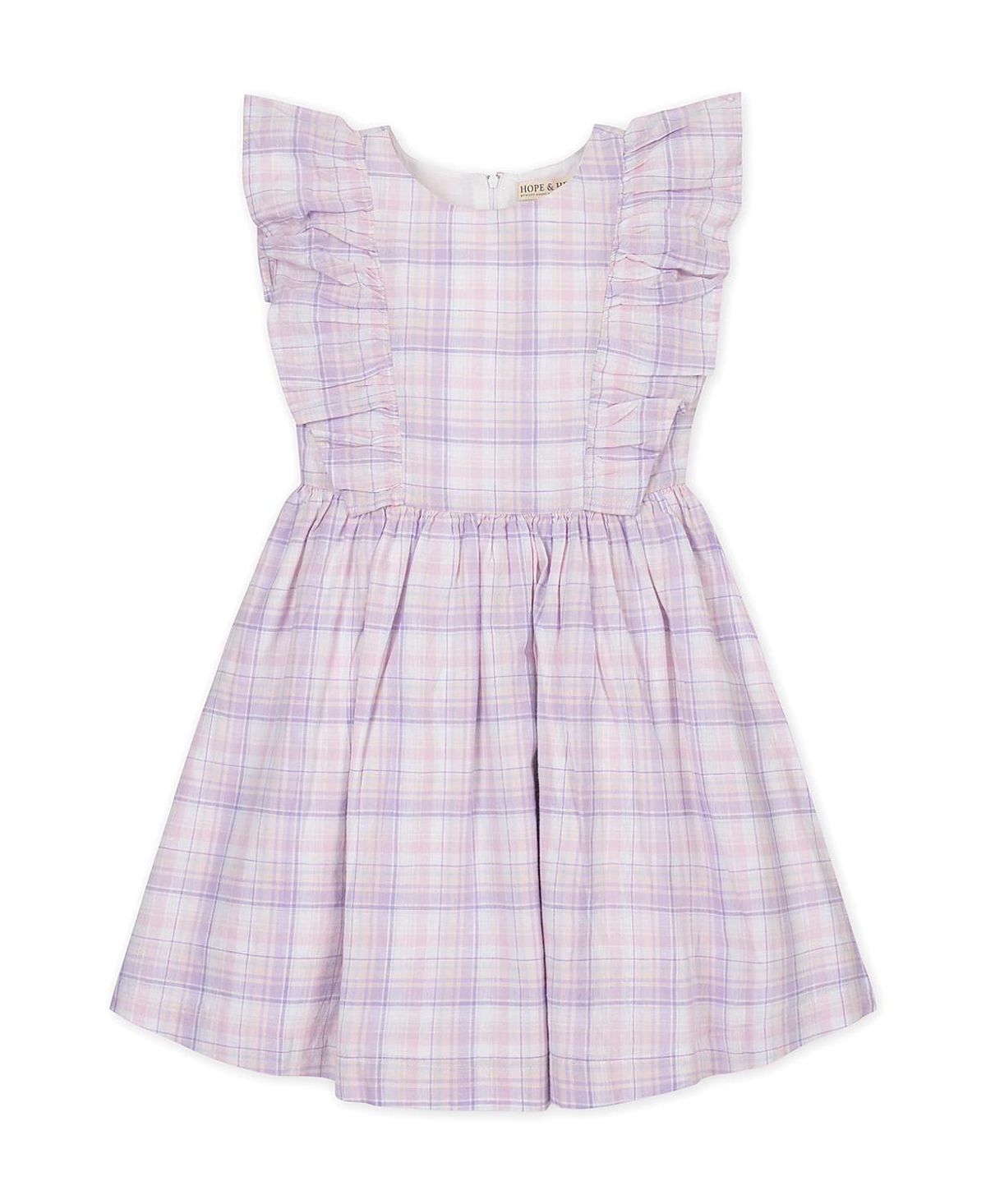 Hope & Henry Girls' Linen Flutter Sleeve Pinafore Dress - Little Kid, Big Kid