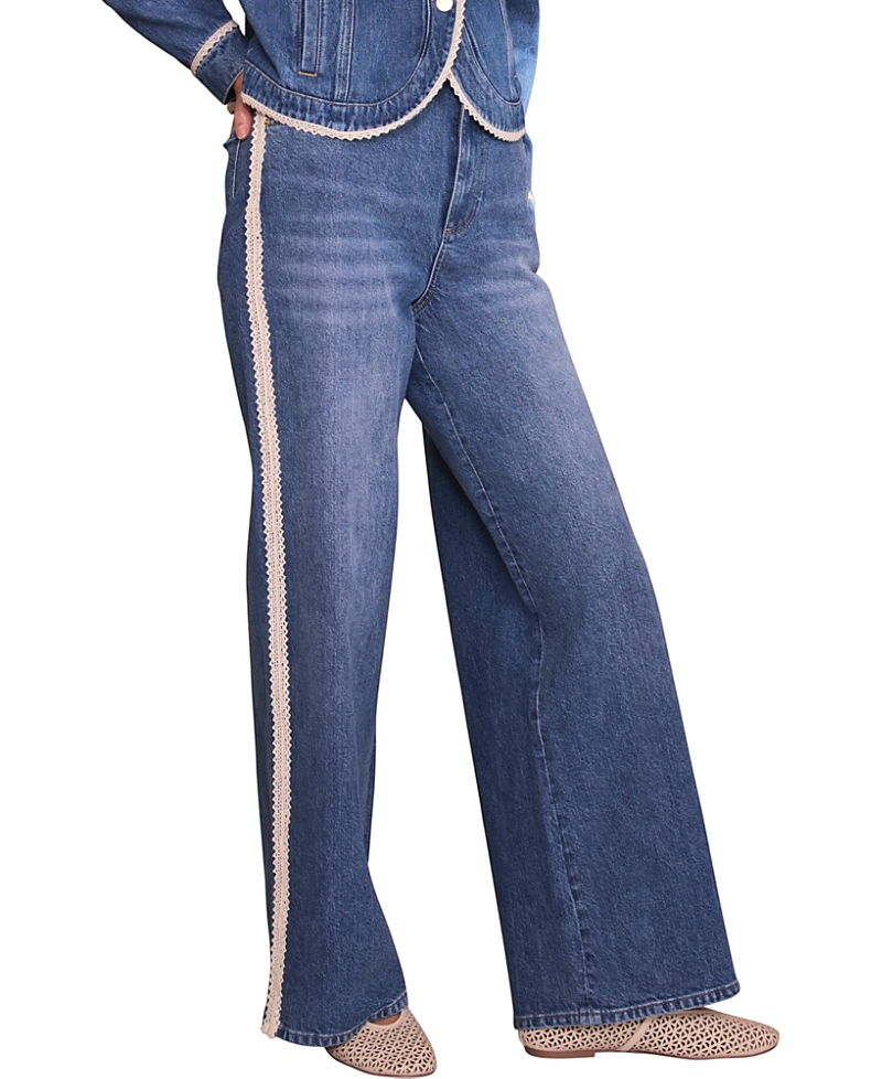 Mint Velvet Women's Midwash Lace Trim Straight Jeans