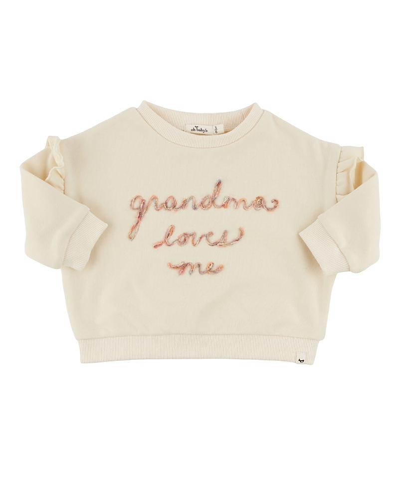 oh baby! Girls' Ruffle Slouch Grandma Loves Me Sweatshirt - Baby, Little Kid