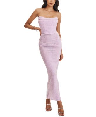  Raylee Beaded Mesh Strapless Sheath Maxi Dress