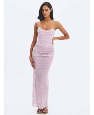  Raylee Beaded Mesh Strapless Sheath Maxi Dress