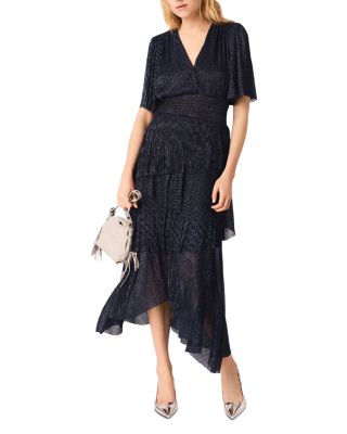Ruffiba Metallic Ruffled Midi Dress