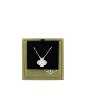  Vintage Alhambra Pendant Necklace 18K White Gold and Diamonds, 16.5"