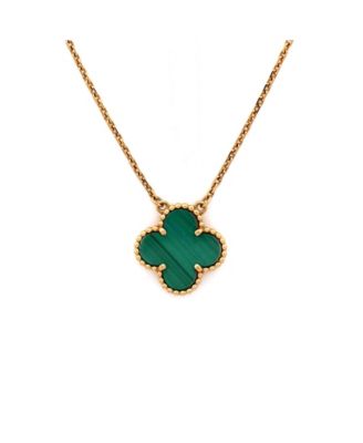  Vintage Alhambra Pendant Necklace 18K Gold and Malachite, 16.25"
