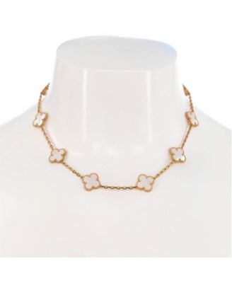  Vintage Alhambra 10 Motifs Necklace 18K Gold and Mother of Pearl, 17"