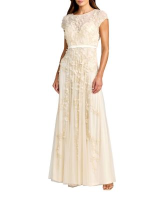 Floral Embellished Short Sleeve Mesh Gown