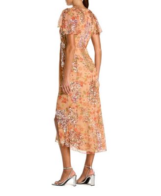  Embellished Floral Flutter Sleeve Midi Dress