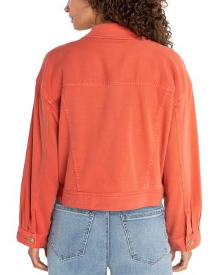 Oversized Cropped Denim Jacket in Red Clay