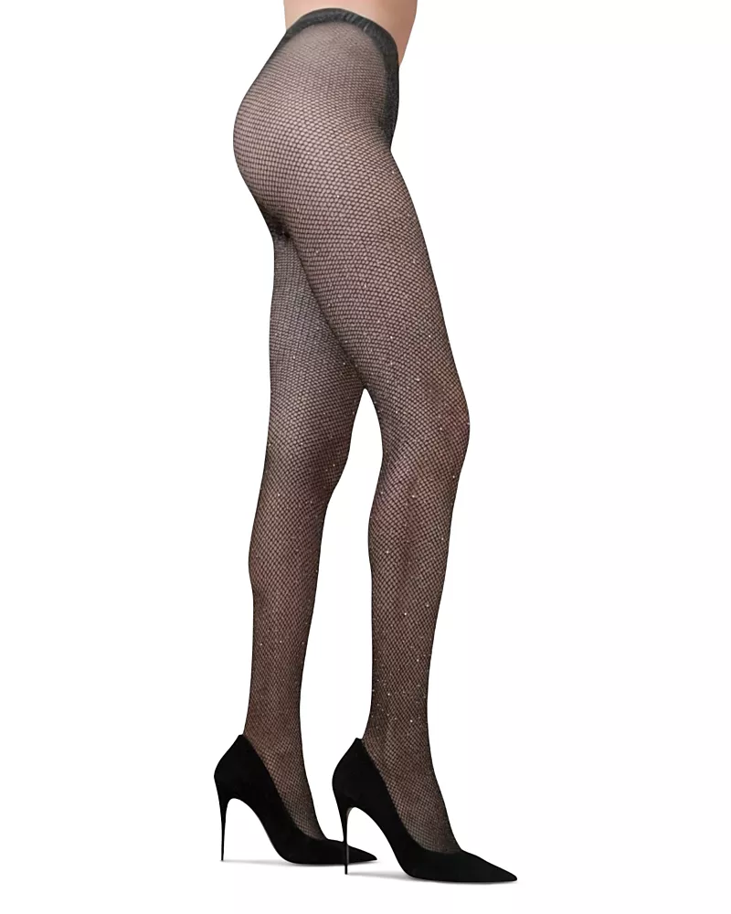 High Heel Jungle Glam Rock Lurex Crystal Mesh Tights