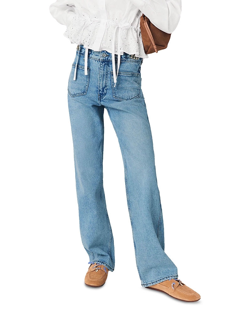 Maje Pantro Chain Waist Straight Jeans in Blue
