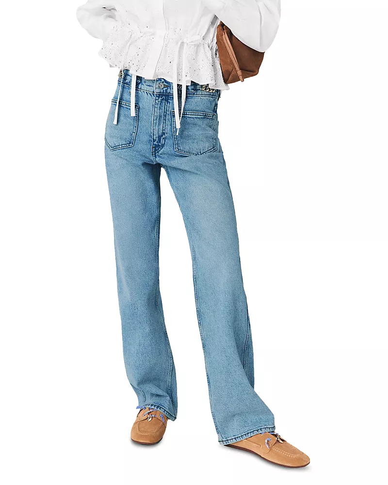 Maje Pantro Chain Waist Straight Jeans in Blue