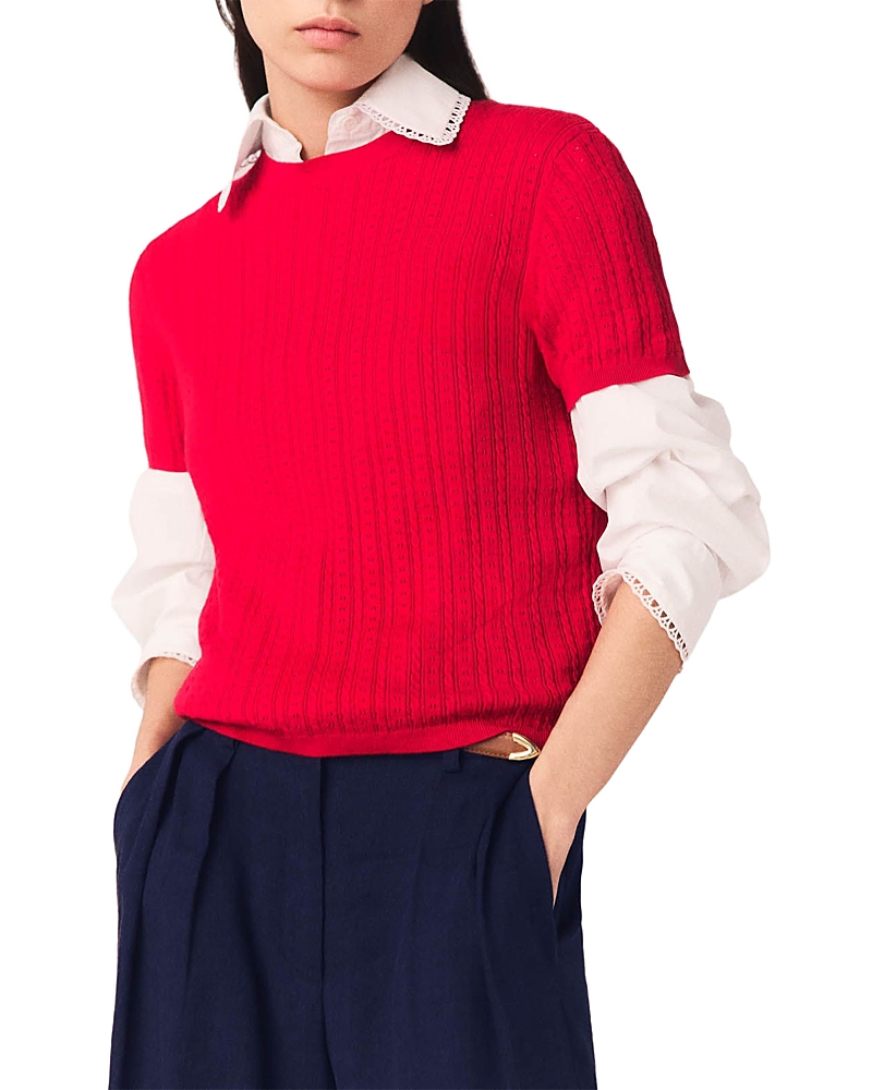 Maje Mapi Cable Knit Round Neck Sweater