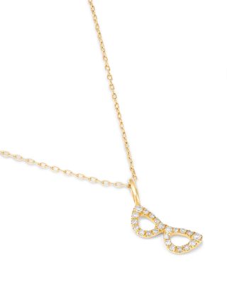 14K Yellow Gold Diamond Sunglasses Pendant Necklace. 15-16"