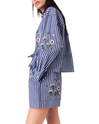 Beaded Floral Striped Shirt