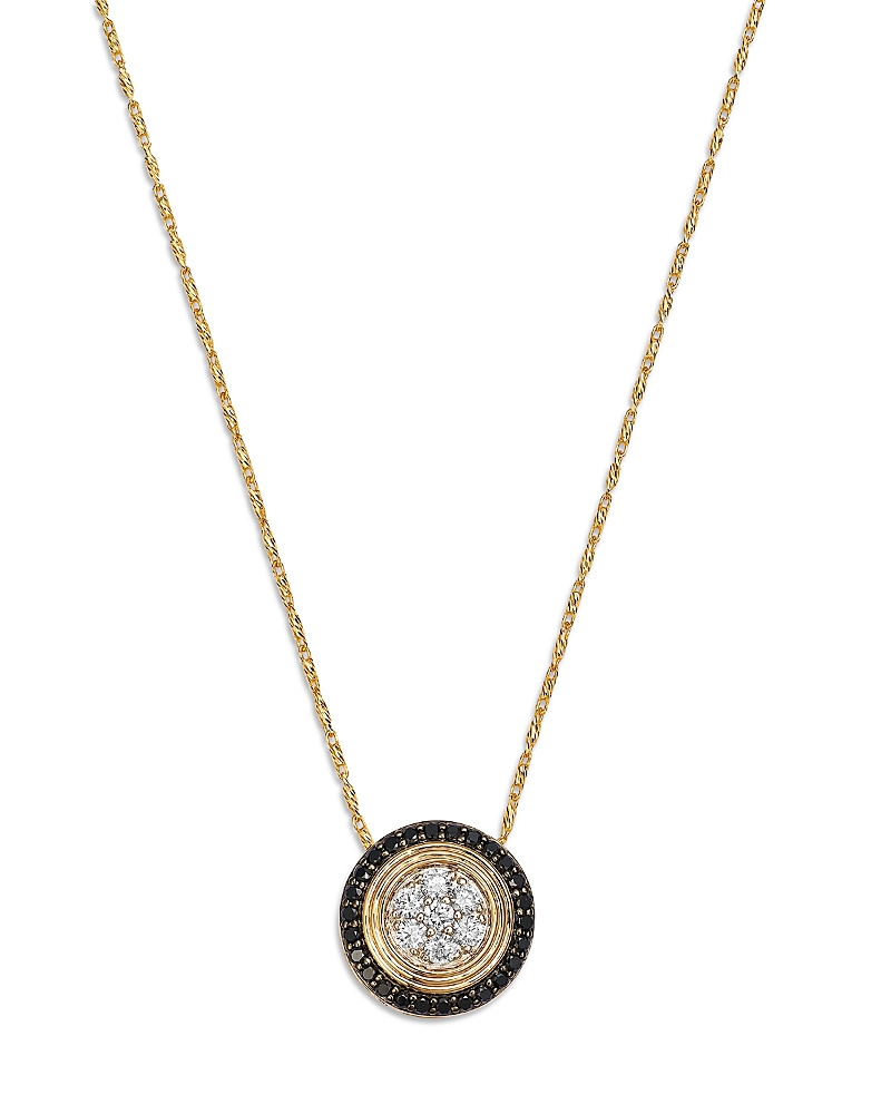 Bloomingdale's Fine Collection Black & White Diamond Halo Cluster Pendant Necklace in 14K Yellow Gold, 0.6 tcw