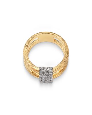 Diamond Pav&eacute; Textured Double Band Ring in 14K Yellow Gold, 0.70  tcw