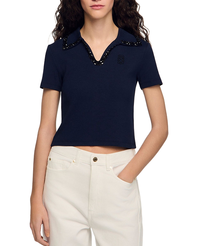 Sandro Auxane Embellished Polo Top