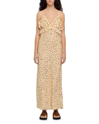 Soleane Flower Print Ruffle Maxi Dress