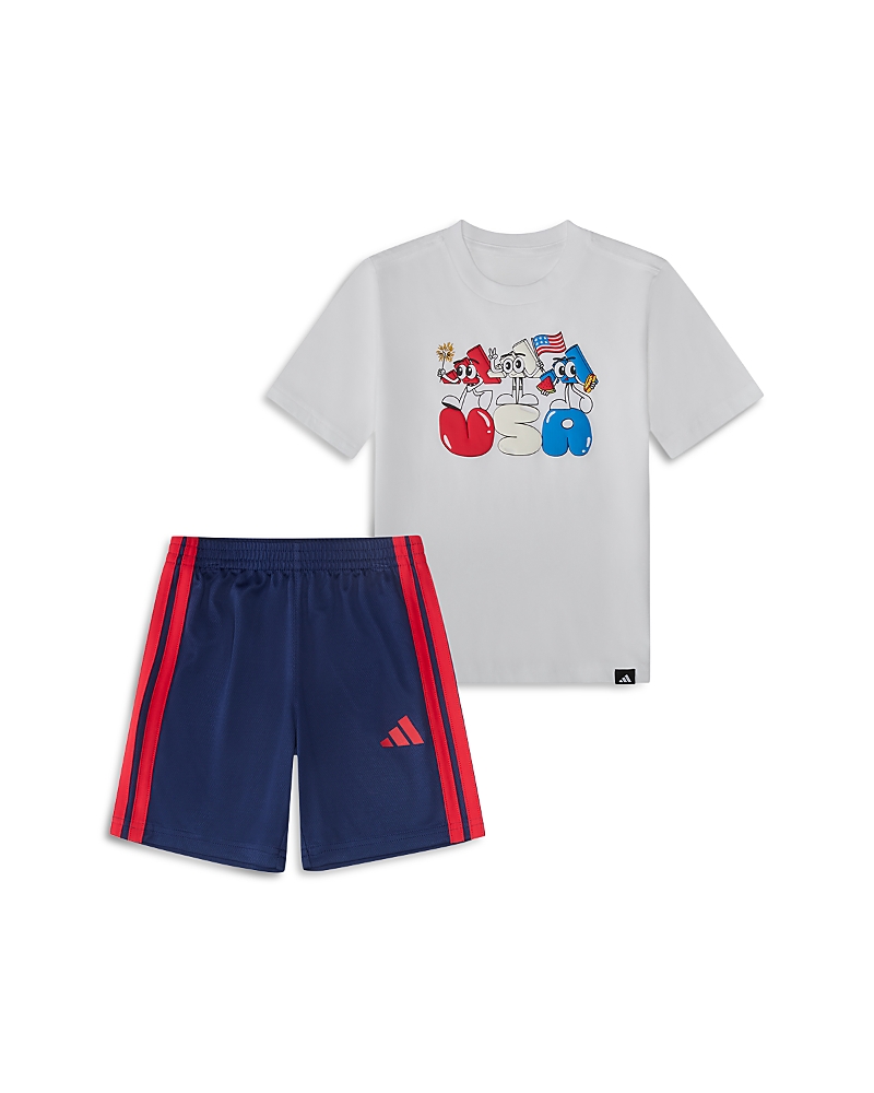 Adidas Boys' Short Sleeved Graphic Tee & 3-Stripe Shorts Set - Little Kid