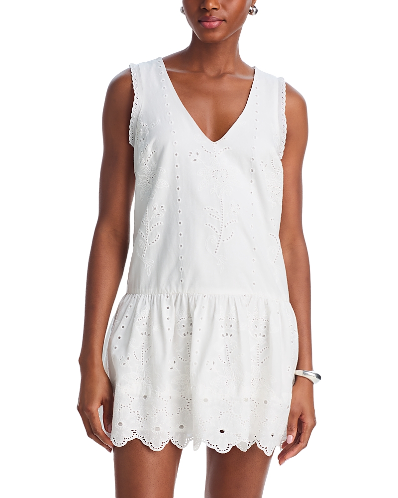 Aqua Eyelet V Neck Flounce Mini Dress - Exclusive