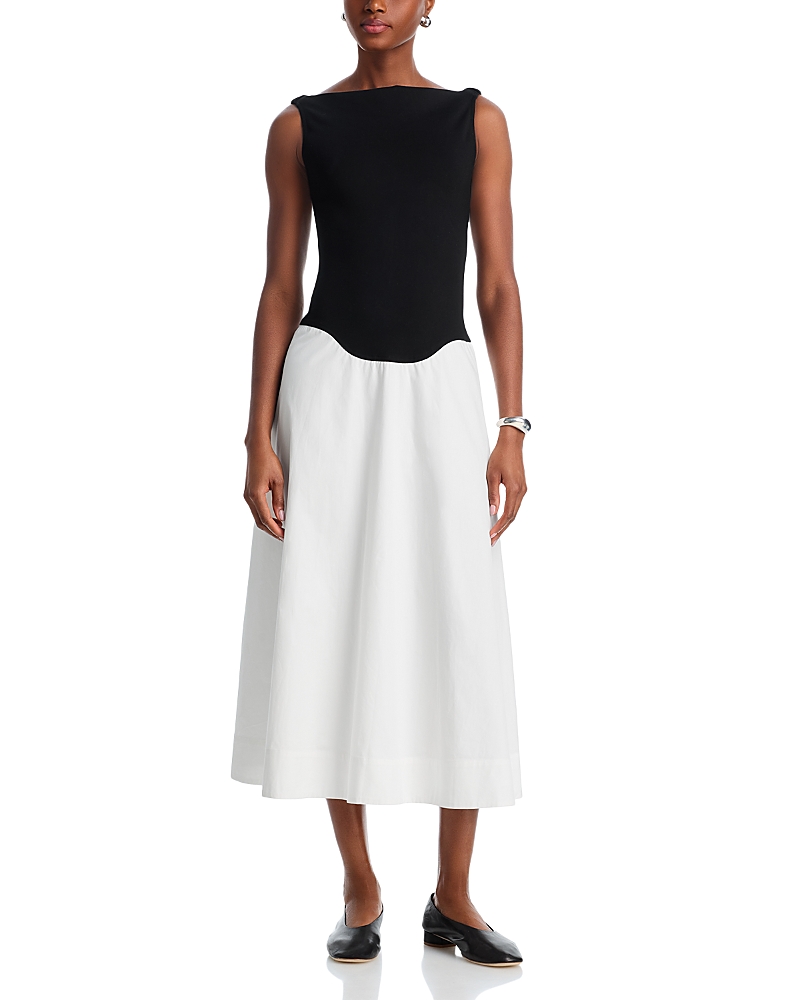 Moon River Off The Shoulder Drop Waist Midi Dress