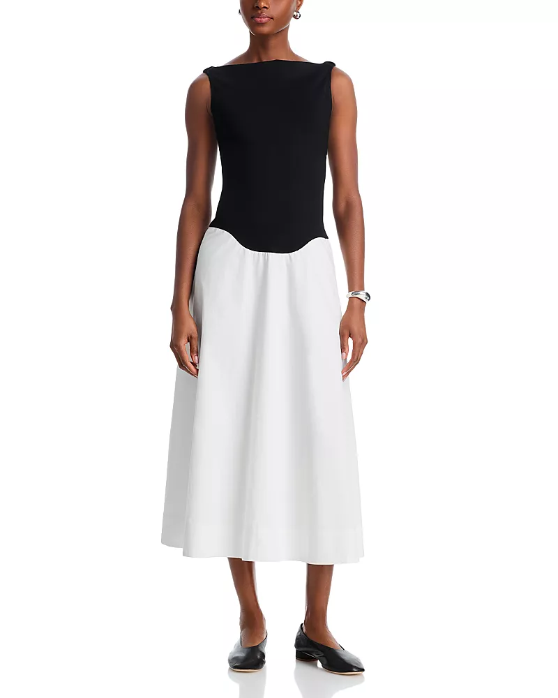 Moon River Off The Shoulder Drop Waist Midi Dress