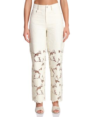 Guipure Lace Wide Leg Jeans in Off White