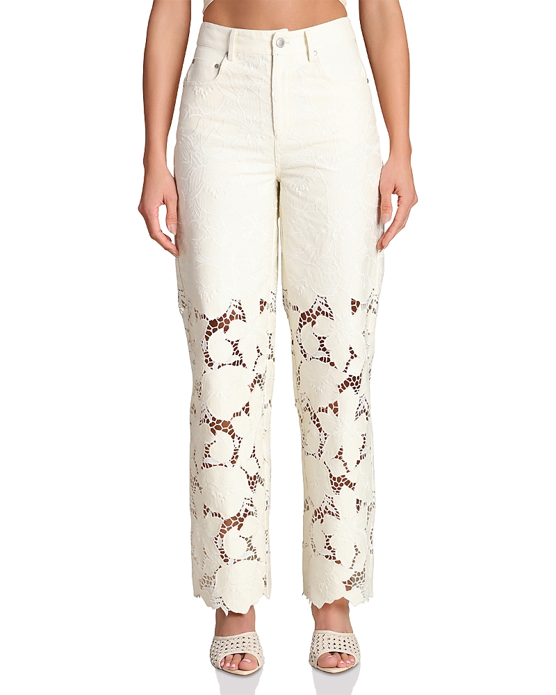 Avec Les Filles Guipure Lace Wide Leg Jeans in Off White
