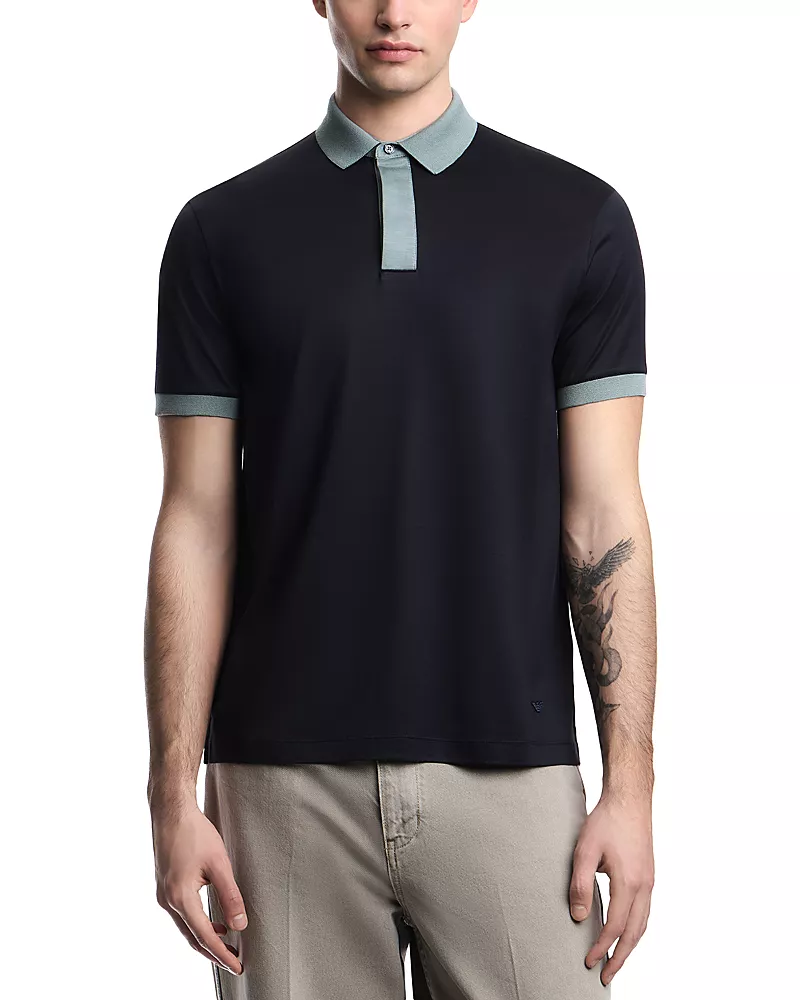 Emporio Armani Contrast Hem Cotton Blend Polo Shirt
