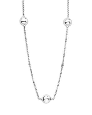 Sterling Silver Caviar Bubbly Bead Long Station Necklace, 34"