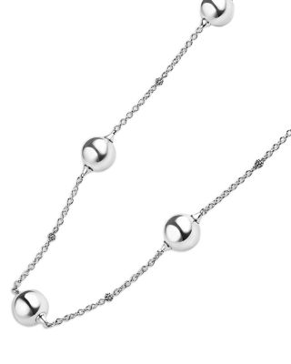 Sterling Silver Caviar Bubbly Bead Station Necklace, 18"