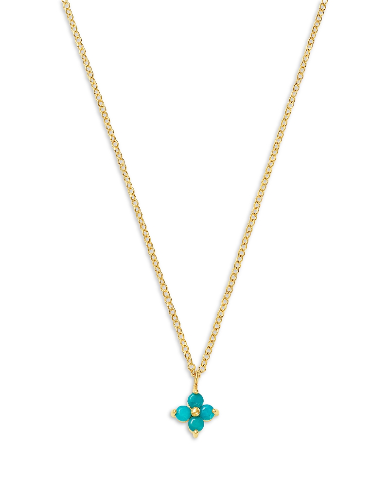 Zoe Chicco 14K Yellow Gold Turquoise Gemstones Flower Cluster Pendant Necklace, 14