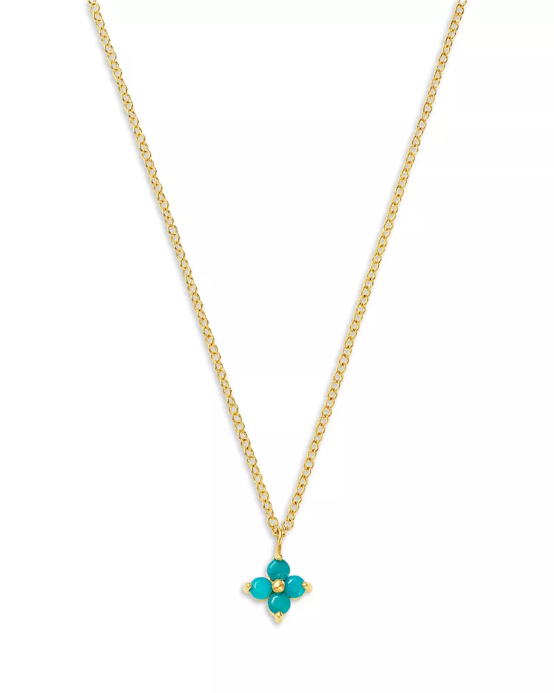 Zoe Chicco 14K Yellow Gold Turquoise Gemstones Flower Cluster Pendant Necklace, 14