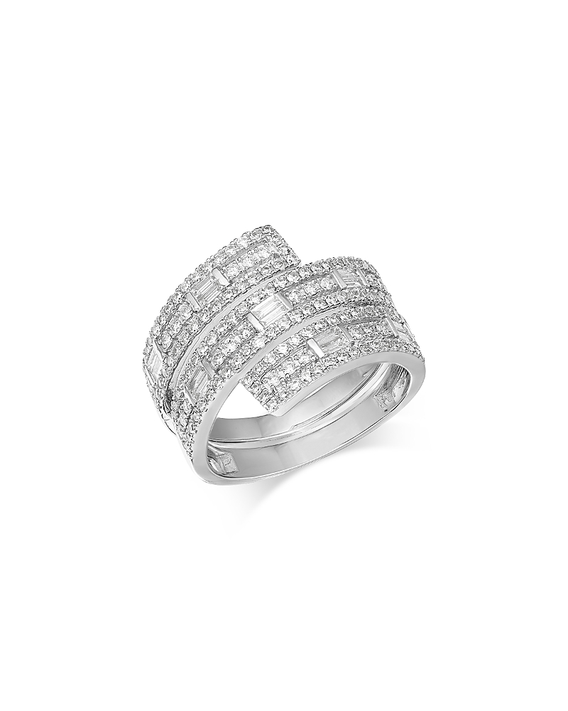 Bloomingdale's Fine Collection Diamond Round & Baguette Multirow Bypass Ring in 14K White Gold, 1.0 tcw