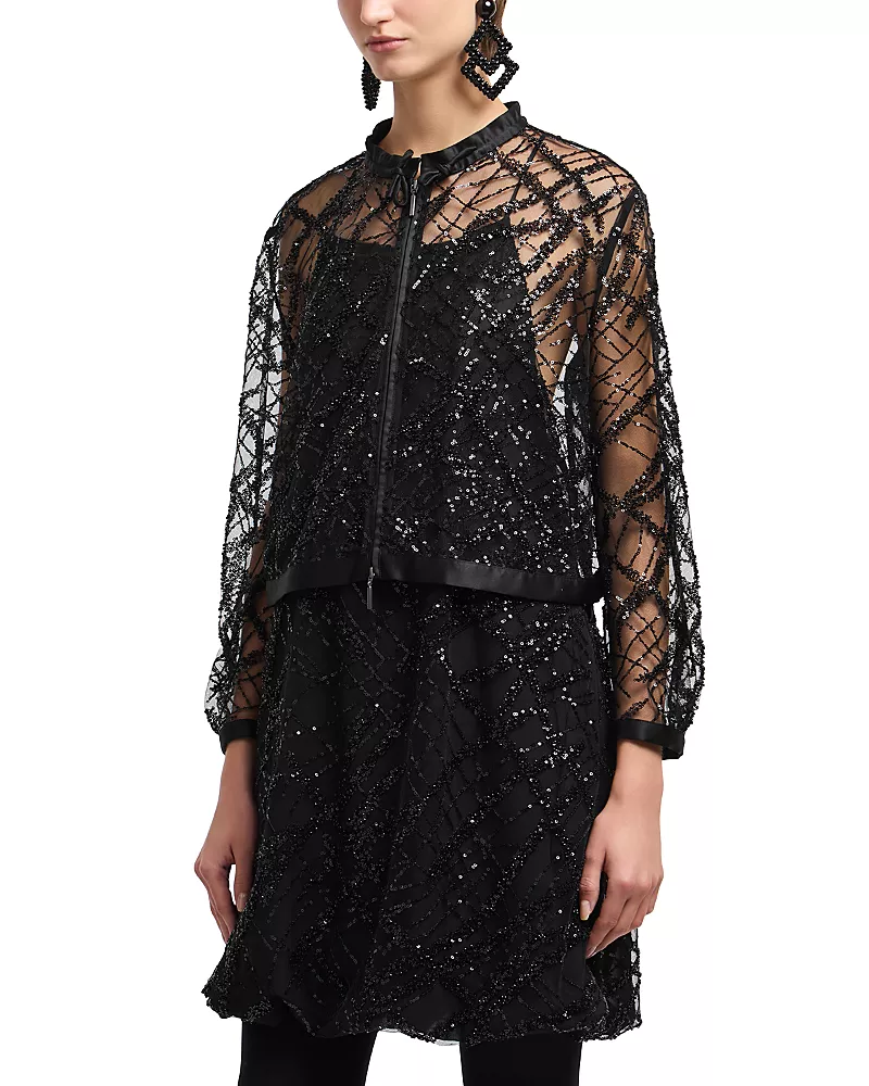 Emporio Armani Tulle Jacket with Allover Sequin Embroidery