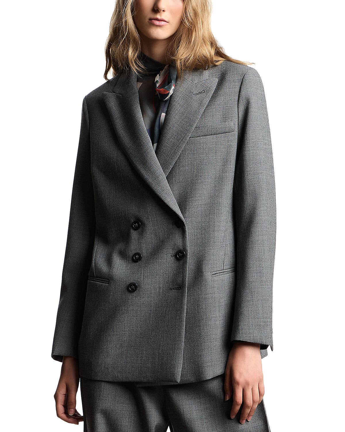 Emporio Armani Mouline Crepe Wool Double Breasted Blazer