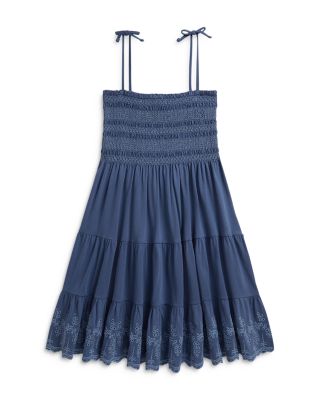 Girls' Smocked Eyelet Cotton Jersey Dress - Little Kid