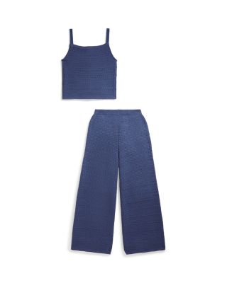 Girls' Crocheted Cotton Sweater Top & Pants Set - Big Kid