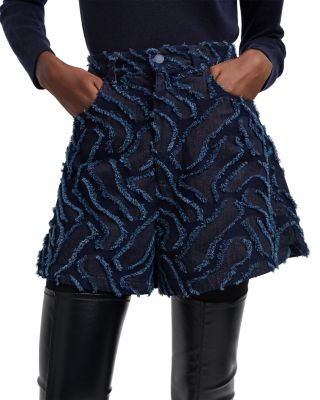 Fringe Embossed Denim Shorts