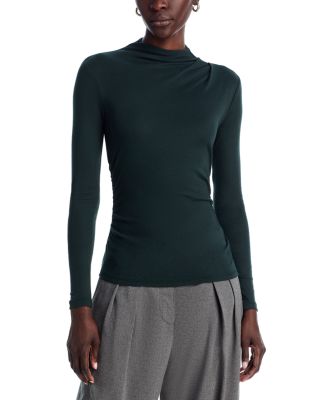 High Neck Gathered Long Sleeve Tee