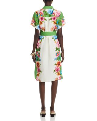 Placed Floral Button Down Midi Dress