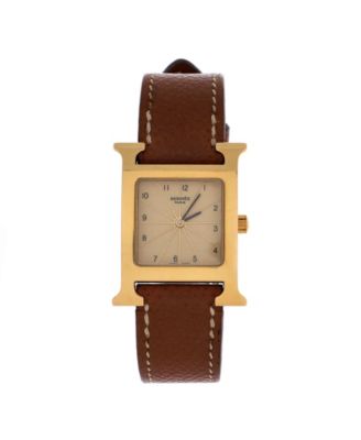 Heure H Quartz Watch in Plated Metal and Leather 21mm