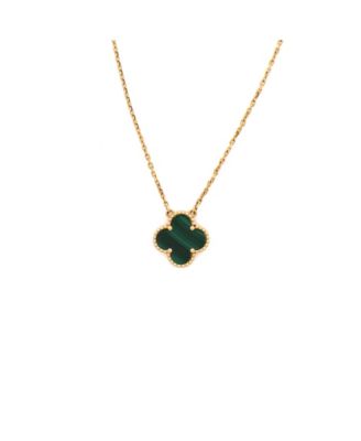  Vintage Alhambra Pendant Necklace 18K Gold and Malachite, 16.5"