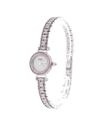 Faubourg Quartz Watch in White Gold with Pave Diamond Bezel, Pink Sapphire with Diamond Dial and Bracelet 16mm