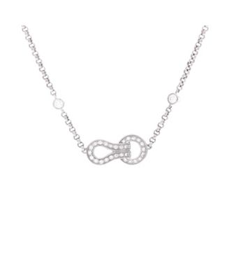  Agrafe Cable Chain Necklace 18K White Gold with Diamonds, 15.75"