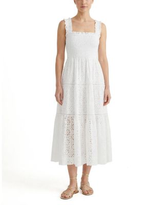  Kristen Sleeveless Smocked Eyelet Midi Dress